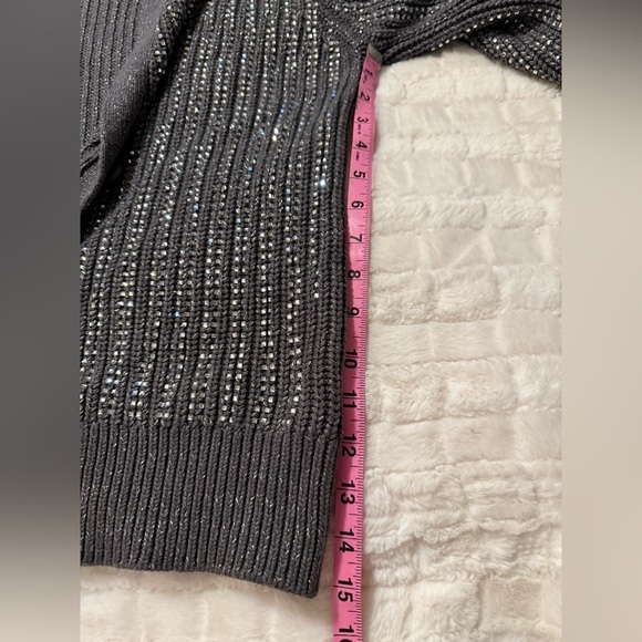 INC International Concepts Charcoal Rhinestone Shine Button-Up Cardigan-Size L - Picture 8 of 10